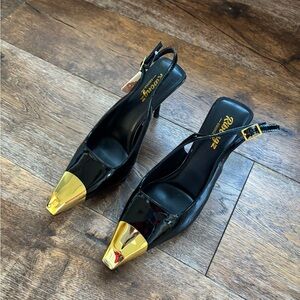 Black and Gold Women's Slingback Heels